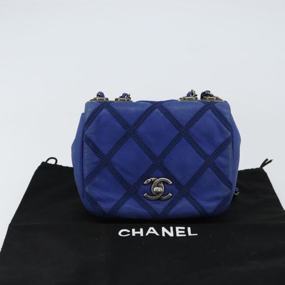 CHANEL Chain Matelasse Shoulder Bag Lamb Skin Blue Silver CC Auth bs31400 - Picture 12 of 16